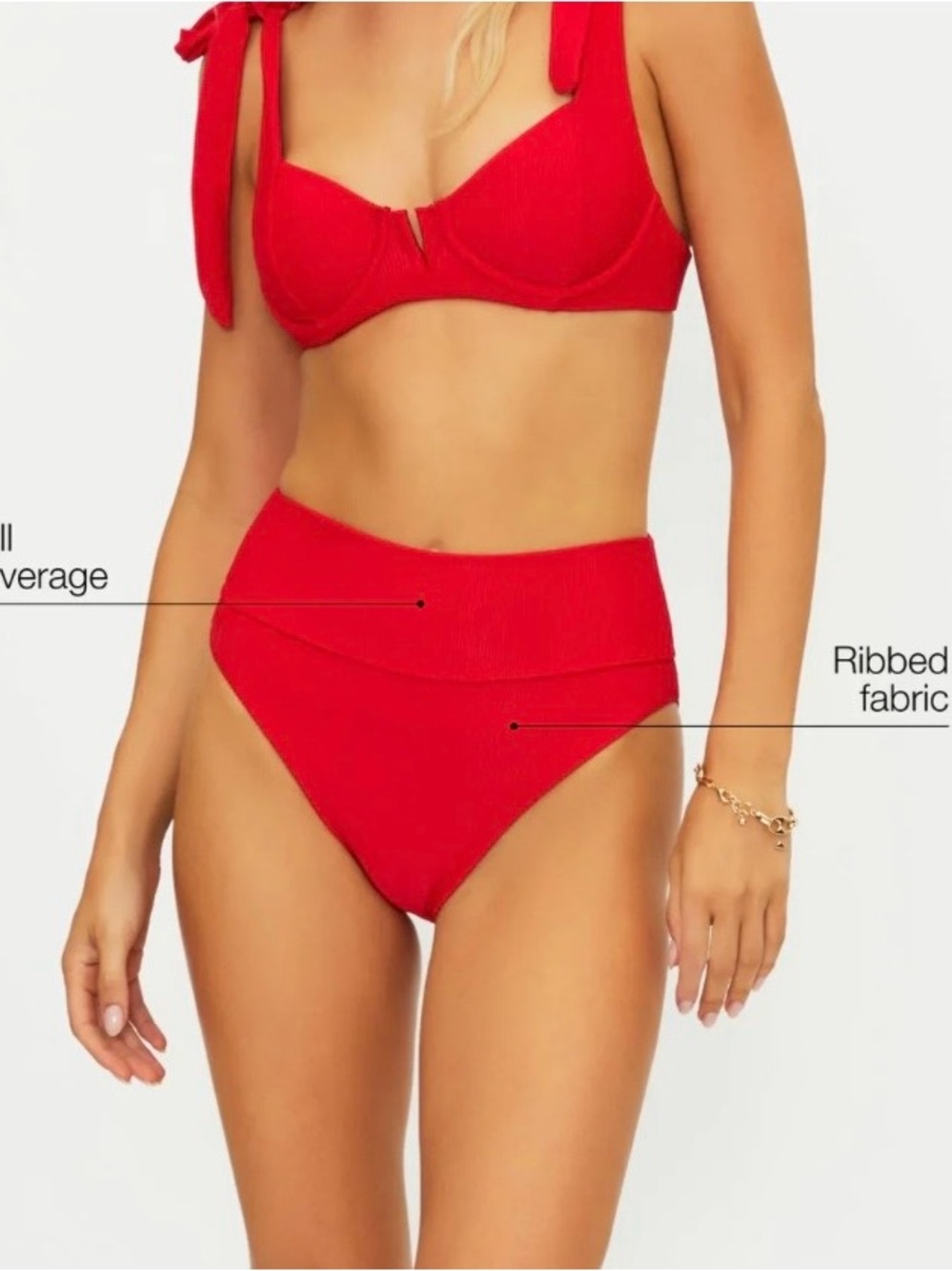 Beach Riot Red Ribbed High Waist Bikini Bottom - Picture 5 of 10